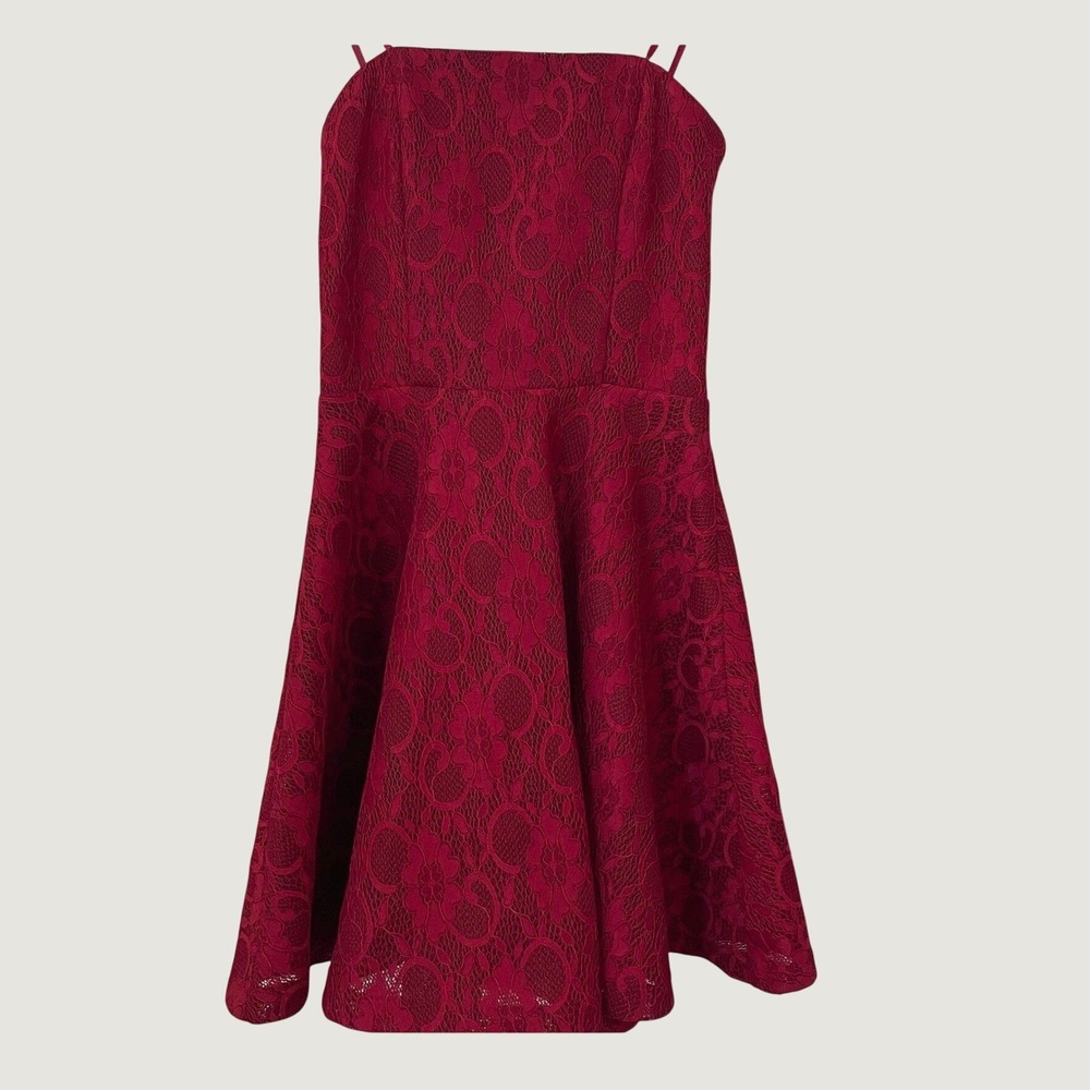 Burgundy Lace Backless Bow Fit & Flare Cocktail Mini Dress Guest Wedding Party S